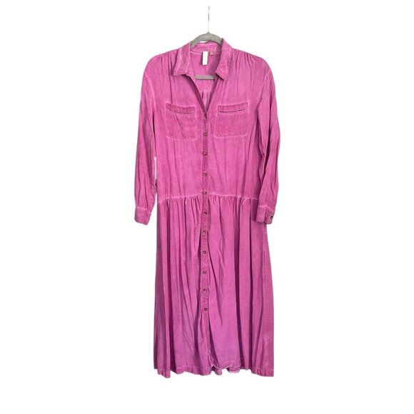 PILCRO Anthropologie Kimberley Maxi Dress Pink Purple Button Down XS - Picture 3 of 8